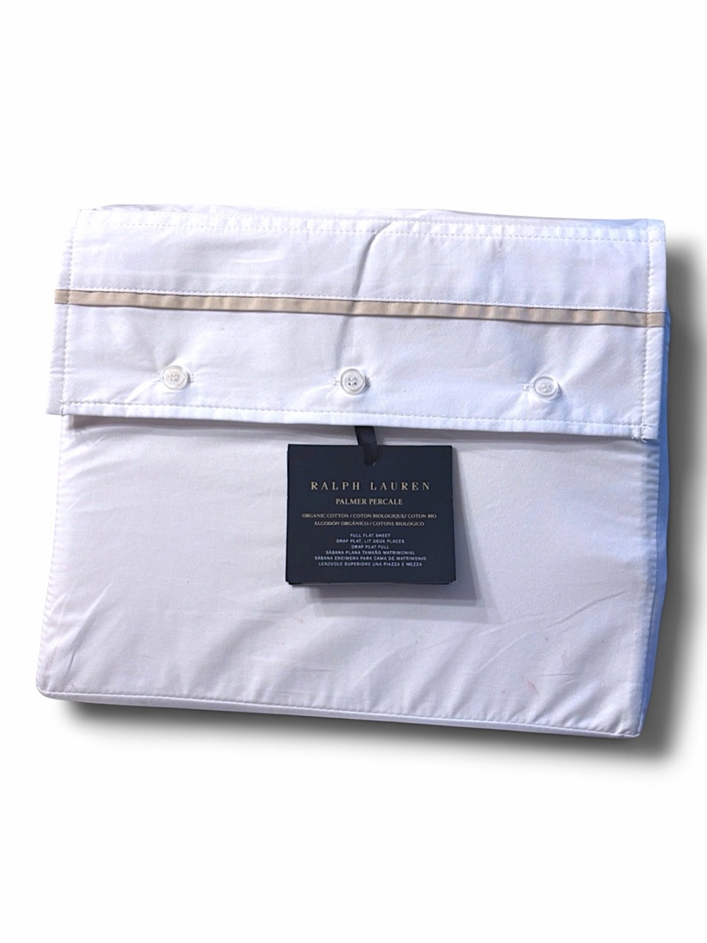 Ralph Lauren Palmer Organic Cotton Percale Full Flat Sheet 464TC Sand Dune Trim